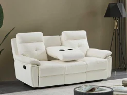 3- + 2-Zits-Relaxbank Van Wit Leer Vineta