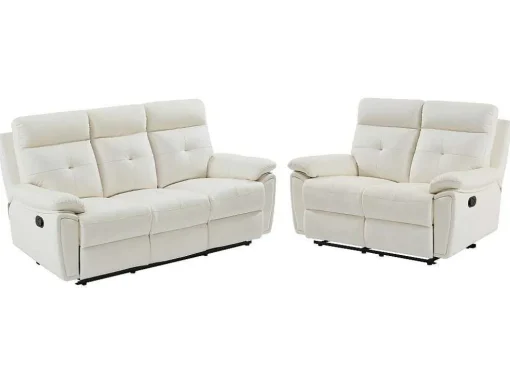 3- + 2-Zits-Relaxbank Van Wit Leer Vineta
