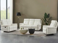 3- + 2-Zits-Relaxbank Van Wit Leer Vineta