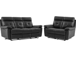 3- + 2-Zits-Relaxbank Van Zwart Leer Vineta