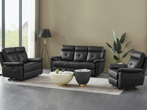 3- + 2-Zits-Relaxbank Van Zwart Leer Vineta