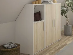 Zolderkast 3 Deuren En 1 Opbergvak - Wit En Houtlook - Adezio