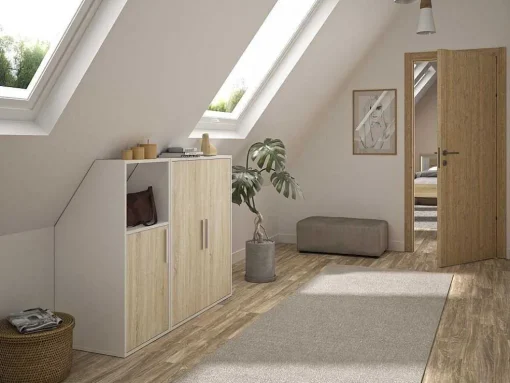 Zolderkast 3 Deuren En 1 Opbergvak - Wit En Houtlook - Adezio