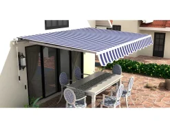 Zonnewering Paleas - Handmatig - 3,95 X 2,5M - Blauw En Wit