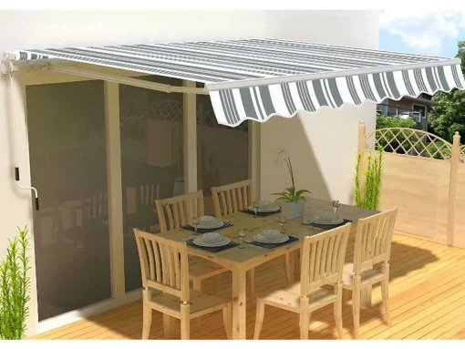 Zonnewering Paleas - Handmatig - 3,95 X 2,5M - Grijs En Wit