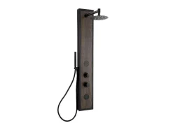 Zwarte Douchekolom Met Massagestralen Met Houten Decoratie - H127 X L48,5 Cm - Ubala