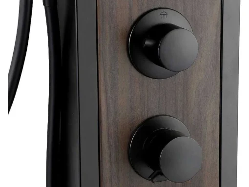 Zwarte Douchekolom Met Massagestralen Met Houten Decoratie - H127 X L48,5 Cm - Ubala