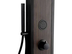 Zwarte Douchekolom Met Massagestralen Met Houten Decoratie - H127 X L48,5 Cm - Ubala