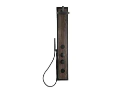 Zwarte Douchekolom Met Massagestralen Met Houten Decoratie - H127 X L48,5 Cm - Ubala
