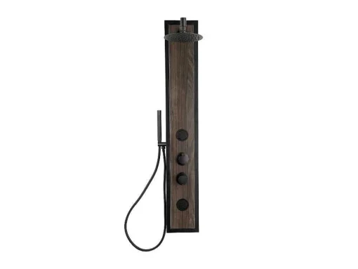 Zwarte Douchekolom Met Massagestralen Met Houten Decoratie - H127 X L48,5 Cm - Ubala