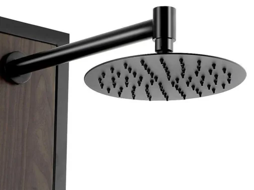 Zwarte Douchekolom Met Massagestralen Met Houten Decoratie - H127 X L48,5 Cm - Ubala