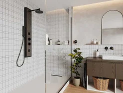 Zwarte Douchekolom Met Massagestralen Met Houten Decoratie - H127 X L48,5 Cm - Ubala