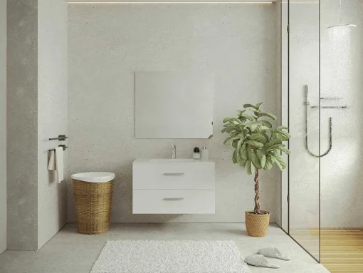 Zwevend Badkamermeubel Met Enkele Wastafel - Wit - 80 Cm - Kayla