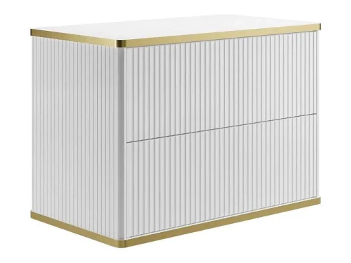 Zwevend, Geribbeld Badkamermeubel Met Goudkleurige Randen En Opzetwastafel - Wit - 80 Cm - Keliza