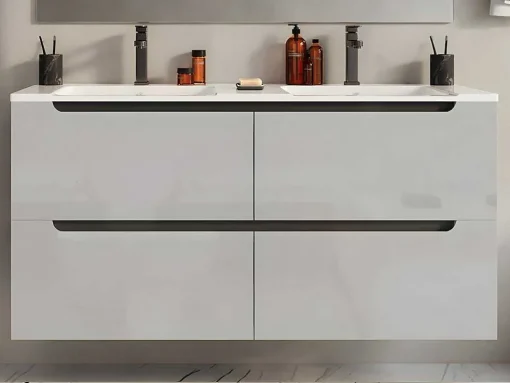 Zwevend Wastafelmeubel Met Dubbel Inbouwbekken - Wit - 120 Cm - Selita