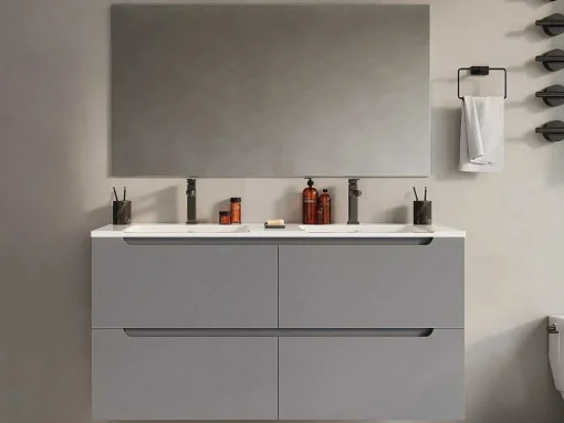 Zwevend Wastafelmeubel Met Dubbel Inbouwbekken - Grijs - 120 Cm - Selita